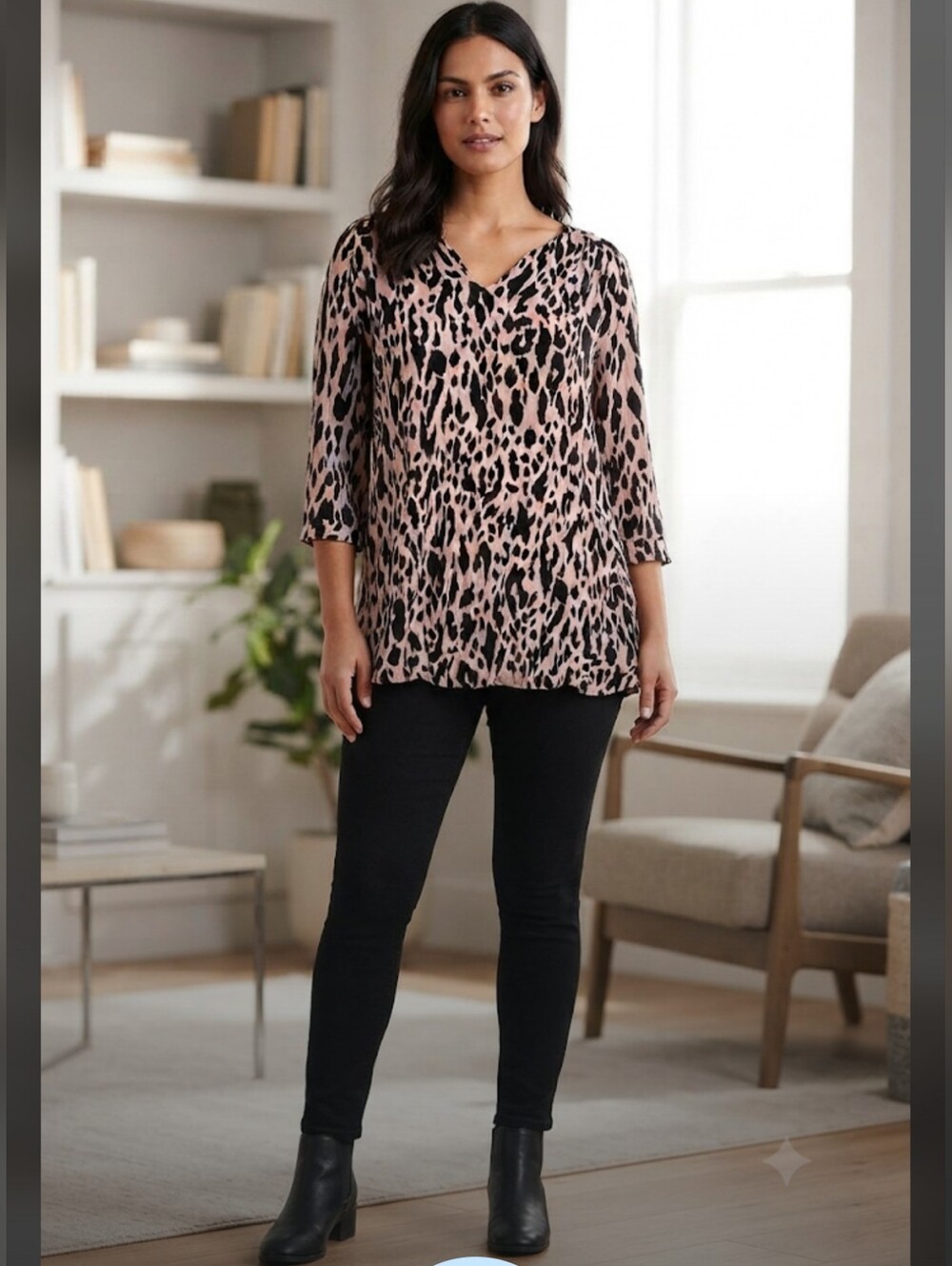 Umgee Pink and Black Leopard V-Neck Tunic Or Minidress